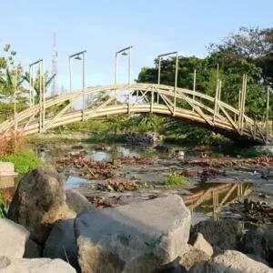 Jembatan kayu di atas sungai