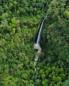 Lokasi air terjun di kawasan perbukitan Menoreh dengan vegetasi lebat